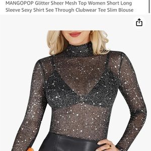 Glitter Sheer Mesh Long Sleeve Top - NEVER WORN